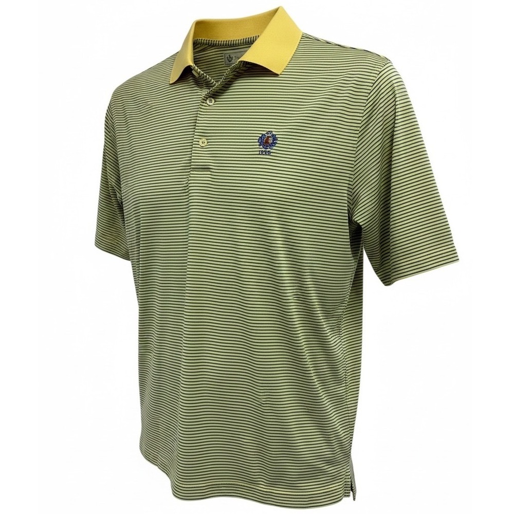 Donald Ross The Hartford Club Mens Medium Yellow Blue Striped Golf Polo (M10)